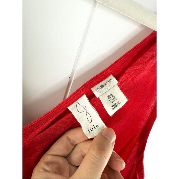 Joie 100% Linen Natural Red Midi V Neck Tank Dress Size 8 - Picture 3 of 9